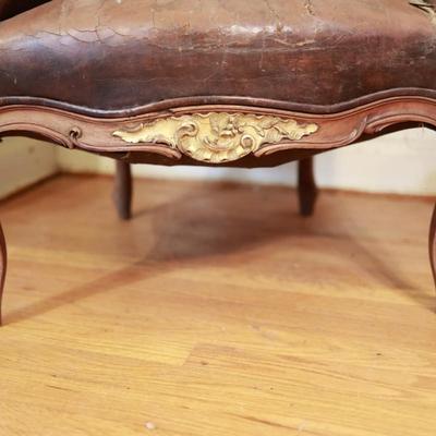Two Antique Project Leather Embossed Chairs (see description)