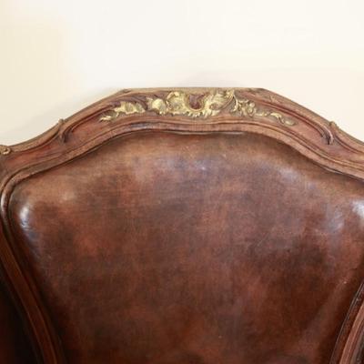 Two Antique Project Leather Embossed Chairs (see description)