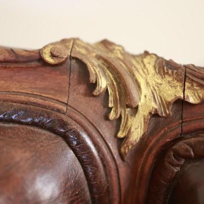 Two Antique Project Leather Embossed Chairs (see description)