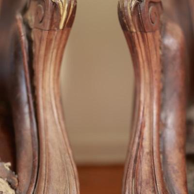Two Antique Project Leather Embossed Chairs (see description)