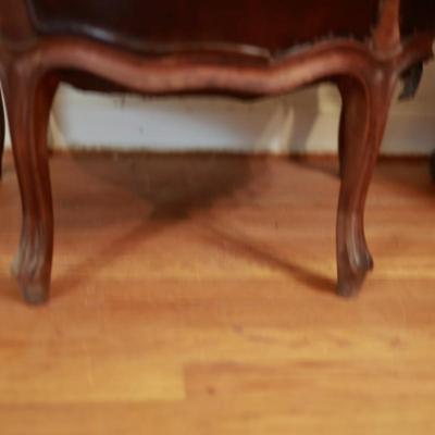 Two Antique Project Leather Embossed Chairs (see description)
