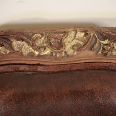 Two Antique Project Leather Embossed Chairs (see description)