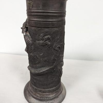 Japanese Bronze Finish Over Metal Dragon Themed Umbrella Stand