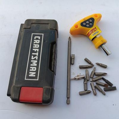Assortment of Craftsman Driver bits and other brand bits and a driver