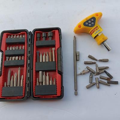 Assortment of Craftsman Driver bits and other brand bits and a driver