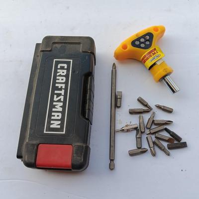 Assortment of Craftsman Driver bits and other brand bits and a driver