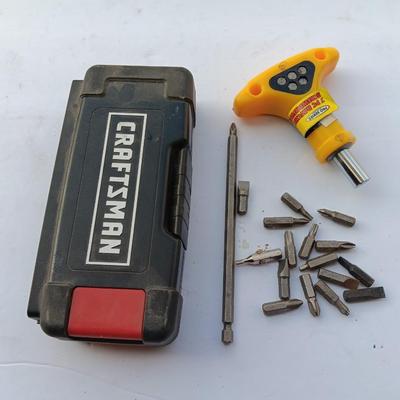 Assortment of Craftsman Driver bits and other brand bits and a driver