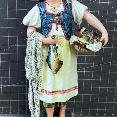 Fish Monger Porcelain Woman with net & Fish Basket
