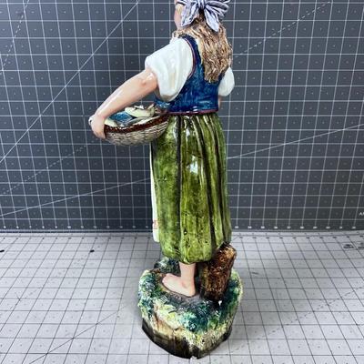 Fish Monger Porcelain Woman with net & Fish Basket