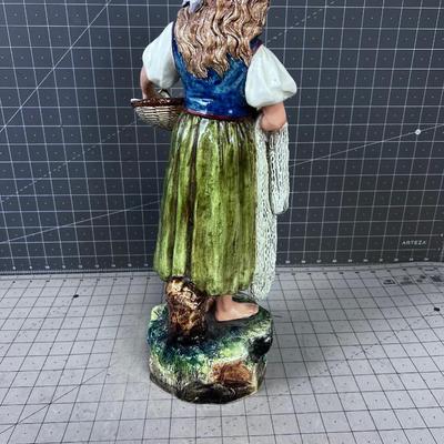 Fish Monger Porcelain Woman with net & Fish Basket