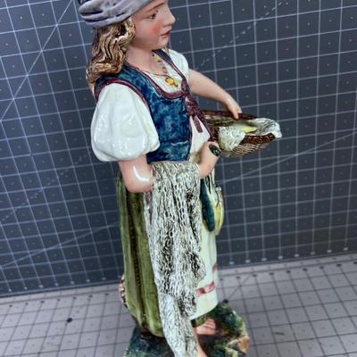 Fish Monger Porcelain Woman with net & Fish Basket