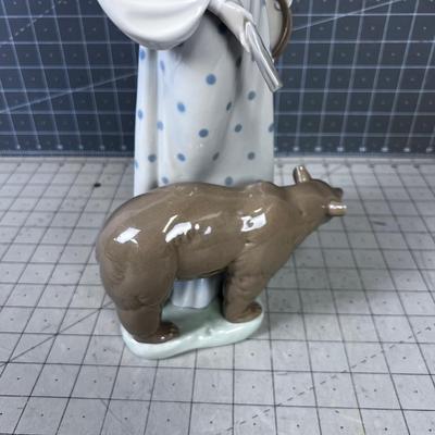 LLADRO #4919 Gypsy Woman in Pock-a-dot Skirt, With Bear