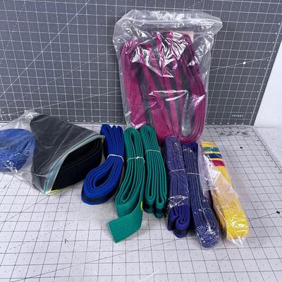 Karate Belts: Purple, Blue, Black, Green, Yellow 