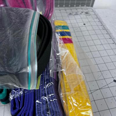 Karate Belts: Purple, Blue, Black, Green, Yellow 