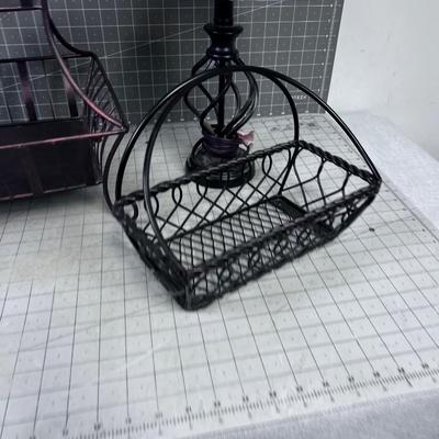 Metal 3 items: Centerpiece Double, Basket, Lamp