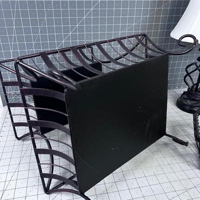 Metal 3 items: Centerpiece Double, Basket, Lamp