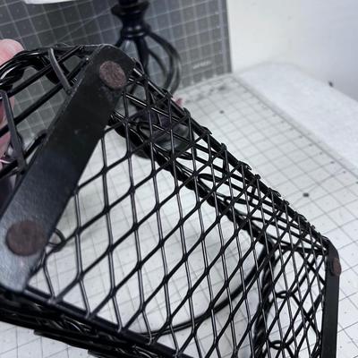 Metal 3 items: Centerpiece Double, Basket, Lamp