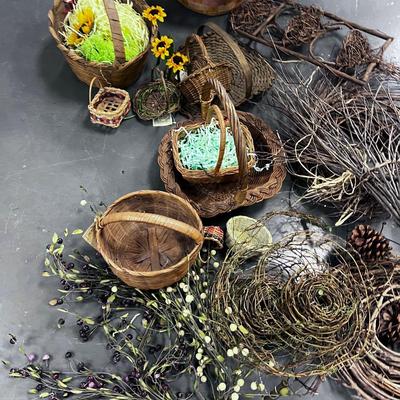 Large Lot of Old Baskets and wreathy Decorative Items 