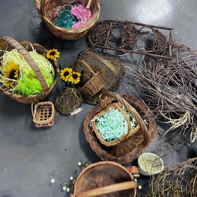 Large Lot of Old Baskets and wreathy Decorative Items 
