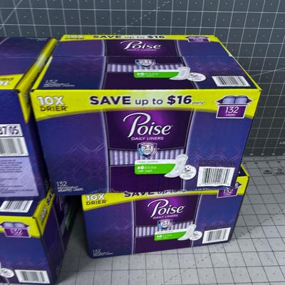 4 Boxes of POISE, 132 Count each box, NEW Sealed