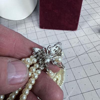 Pearly Necklace with Butterfly Clasp Plus Clip on Earrings
