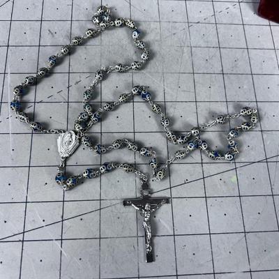 BLUE SILVER ROSARY 