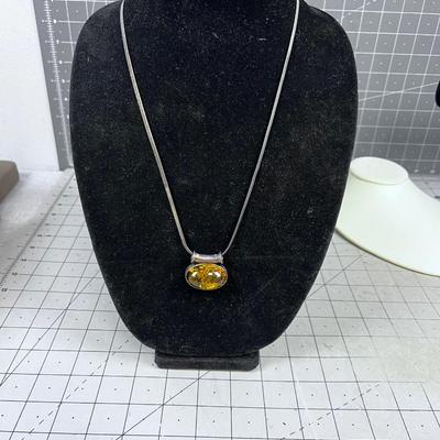 Synthetic AMBER on Really nice Silver Flat Chain