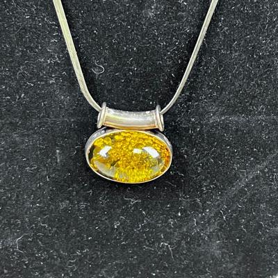 Synthetic AMBER on Really nice Silver Flat Chain