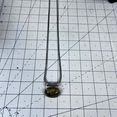 Synthetic AMBER on Really nice Silver Flat Chain