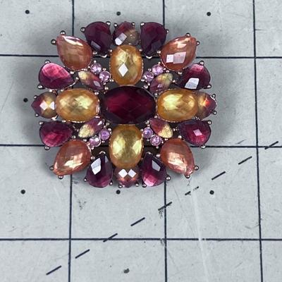 Pink Orange Red Brooch by L C 