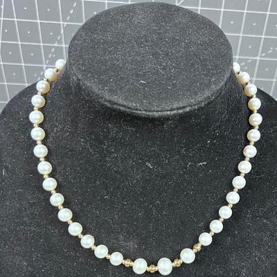 14K and Real Pearl Necklace - PRETTY! 