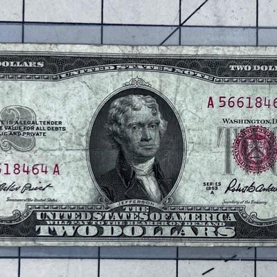 1953 Series A RED SEAL Two Dollar Bill 