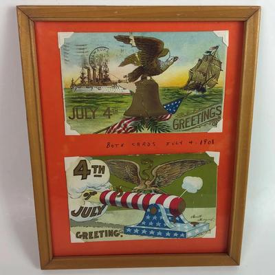  antique 1908 FOURTH OF JULY PATRIOTIC POSTCARDS framed