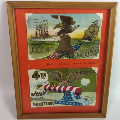  antique 1908 FOURTH OF JULY PATRIOTIC POSTCARDS framed