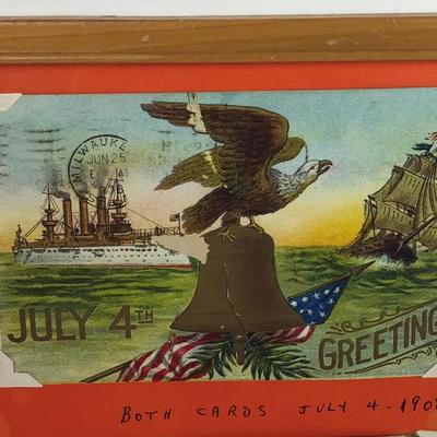  antique 1908 FOURTH OF JULY PATRIOTIC POSTCARDS framed