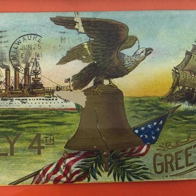  antique 1908 FOURTH OF JULY PATRIOTIC POSTCARDS framed