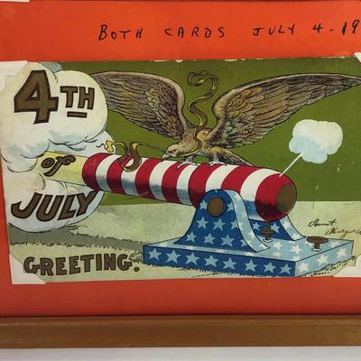  antique 1908 FOURTH OF JULY PATRIOTIC POSTCARDS framed