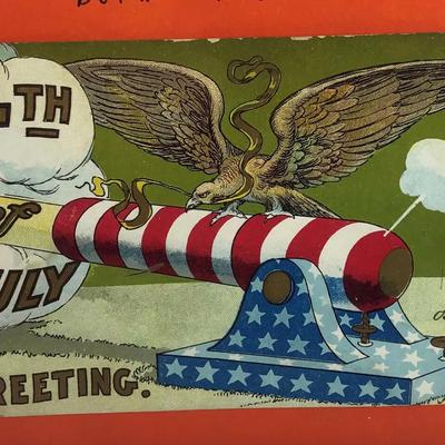  antique 1908 FOURTH OF JULY PATRIOTIC POSTCARDS framed