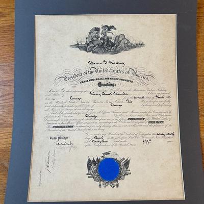 1923 Presidential Appointment SIGNED by Edwin Denby, Secretary of Navy