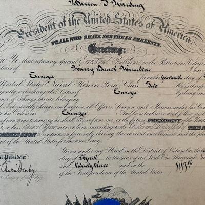 1923 Presidential Appointment SIGNED by Edwin Denby, Secretary of Navy
