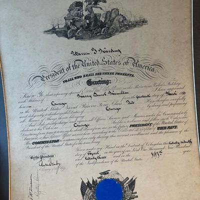1923 Presidential Appointment SIGNED by Edwin Denby, Secretary of Navy