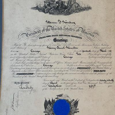 1923 Presidential Appointment SIGNED by Edwin Denby, Secretary of Navy