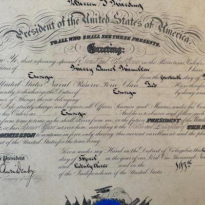 1923 Presidential Appointment SIGNED by Edwin Denby, Secretary of Navy