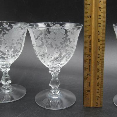 Lot of Vintage Cambridge Wildflower Pattern Stemmed Crystal Glass Champagne Drinking Glasses