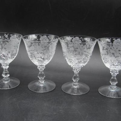Lot of Vintage Cambridge Wildflower Pattern Stemmed Crystal Glass Champagne Drinking Glasses