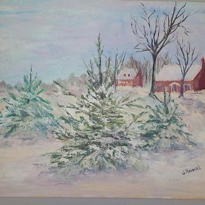 1960's oils original "The Snow Fall" on Board by J. Hammel.