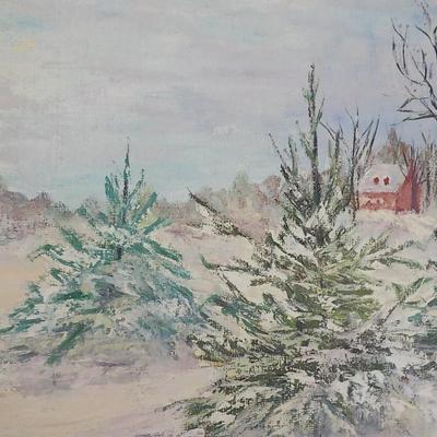 1960's oils original "The Snow Fall" on Board by J. Hammel.