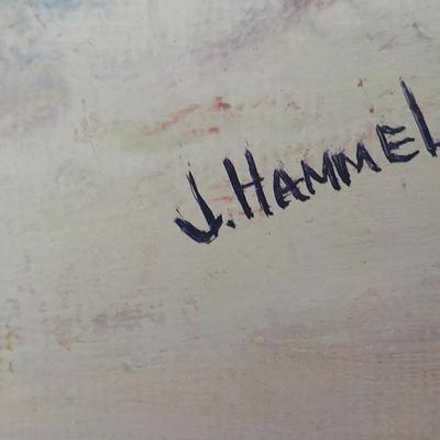 1960's oils original "The Snow Fall" on Board by J. Hammel.