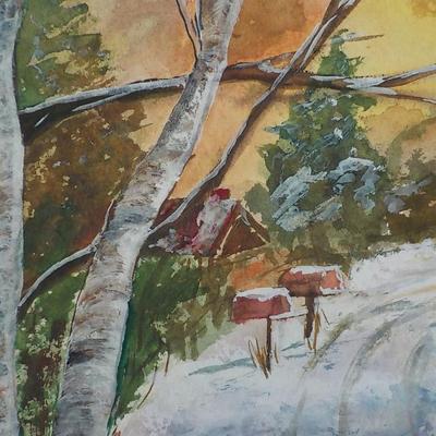 Orginal water color painting " North Conway Winter" by J Hammel.