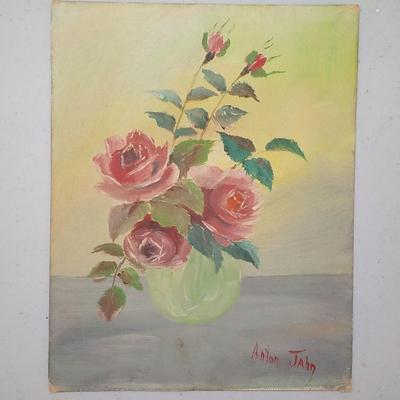 Original Oil 1900's " Love Roses" by Anton Jahn"
